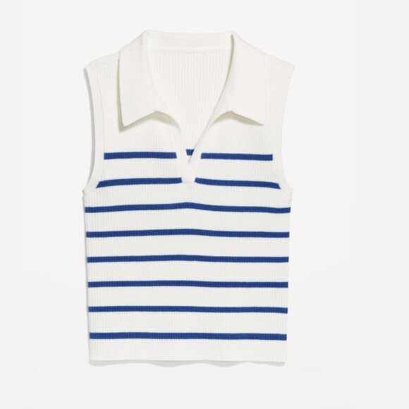 ⭐Rib-Knit Crop Polo Hipster Preppy Collared Sailor Ocean Vaca Classy Sweater Top - Picture 6 of 8